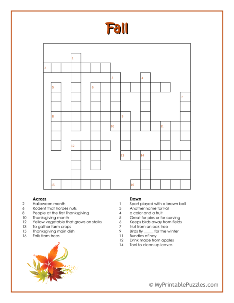 Crossword Puzzles Printable Middle School