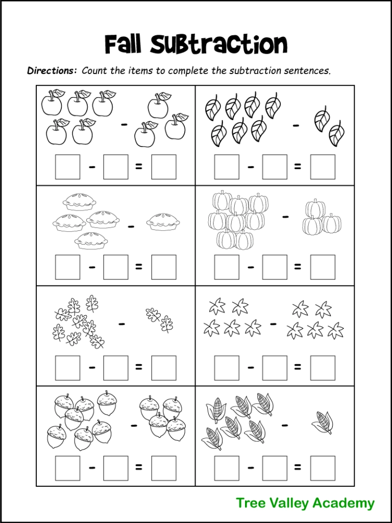 Fall Math Worksheets For Kindergarten Preschool amp 1st Grade
