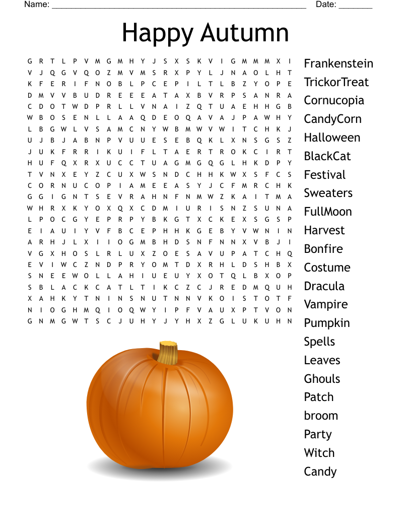 Autumn Word Find Printable