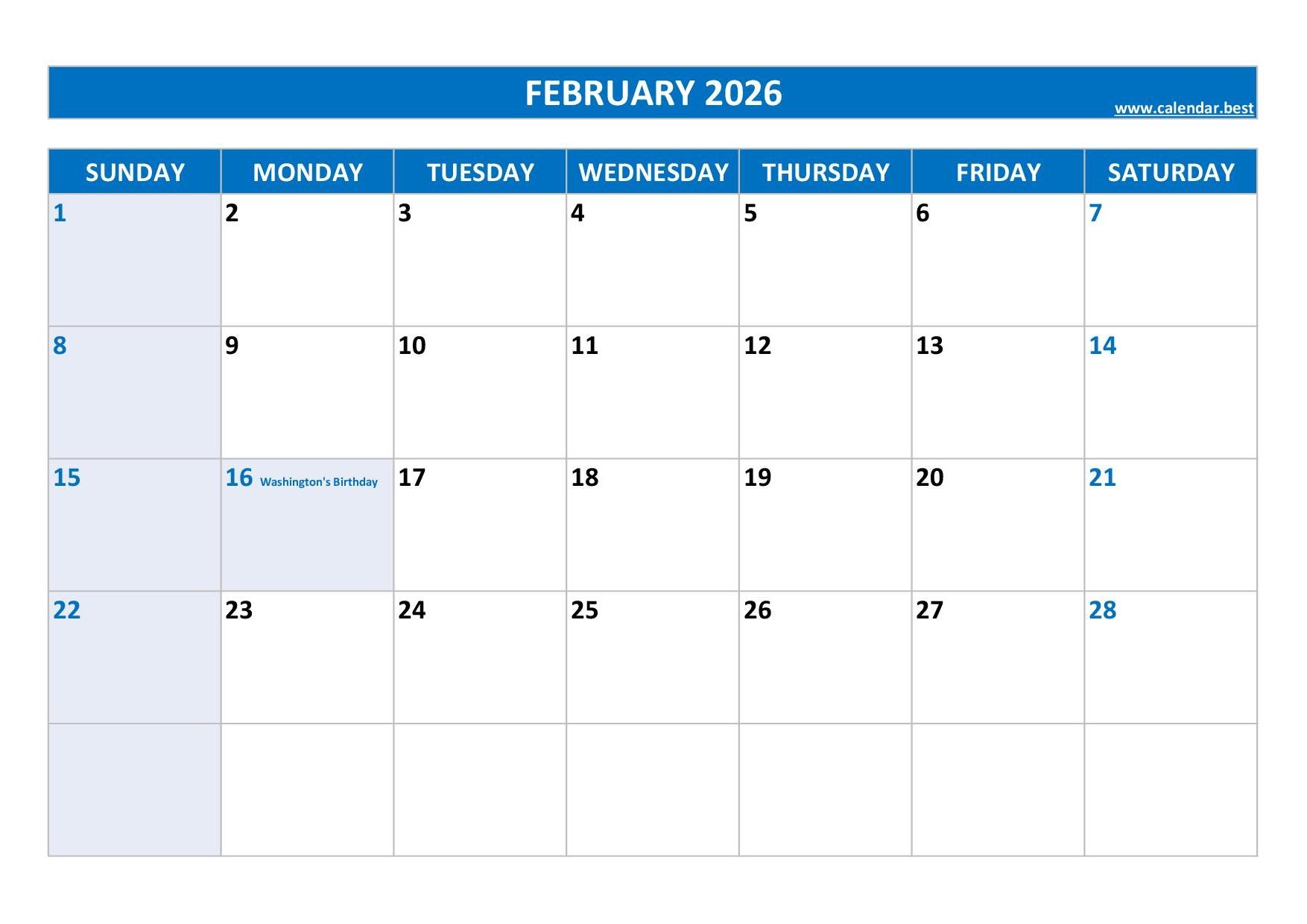 February 2026 Calendar With Holidays