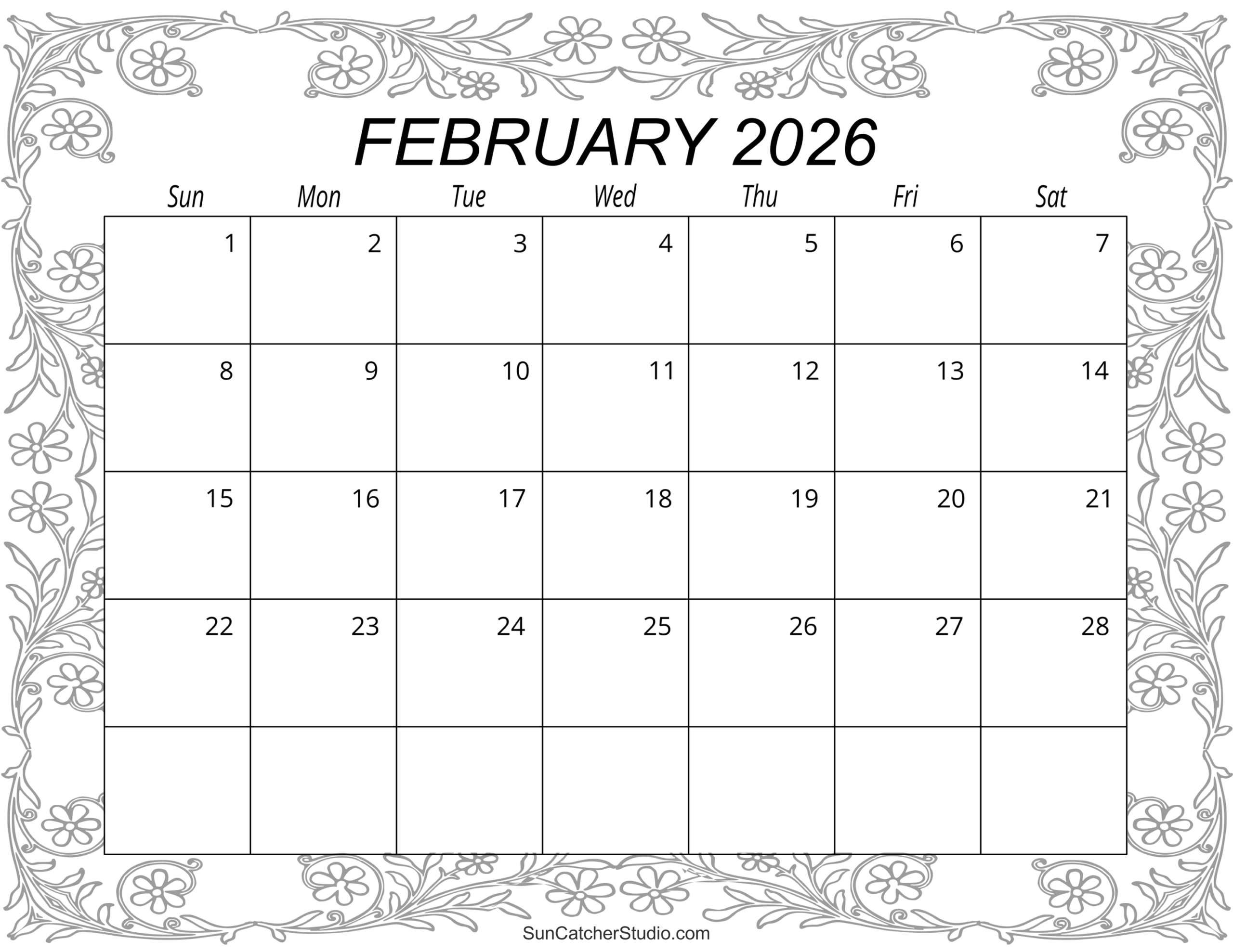 Blank February 2026 Calendar Printable