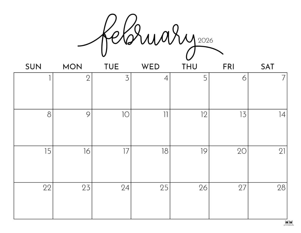 Blank Calendar 2026 February Printable