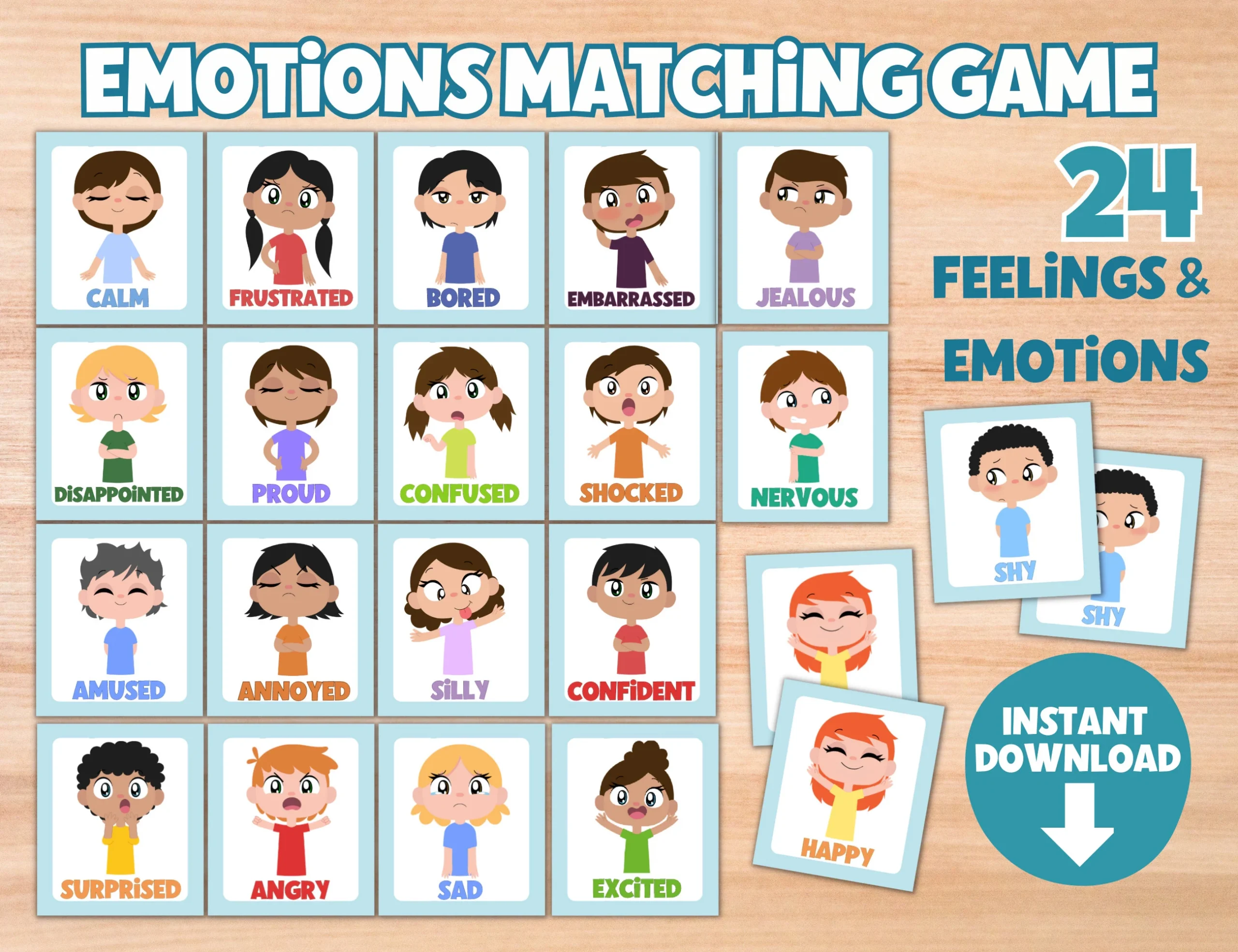 Feelings And Emotions Matching Game For Kids Printable Play 