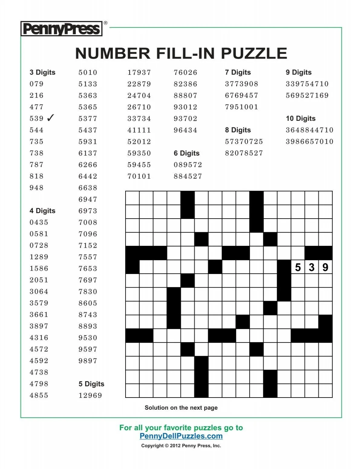 Fill It In Puzzles Printable