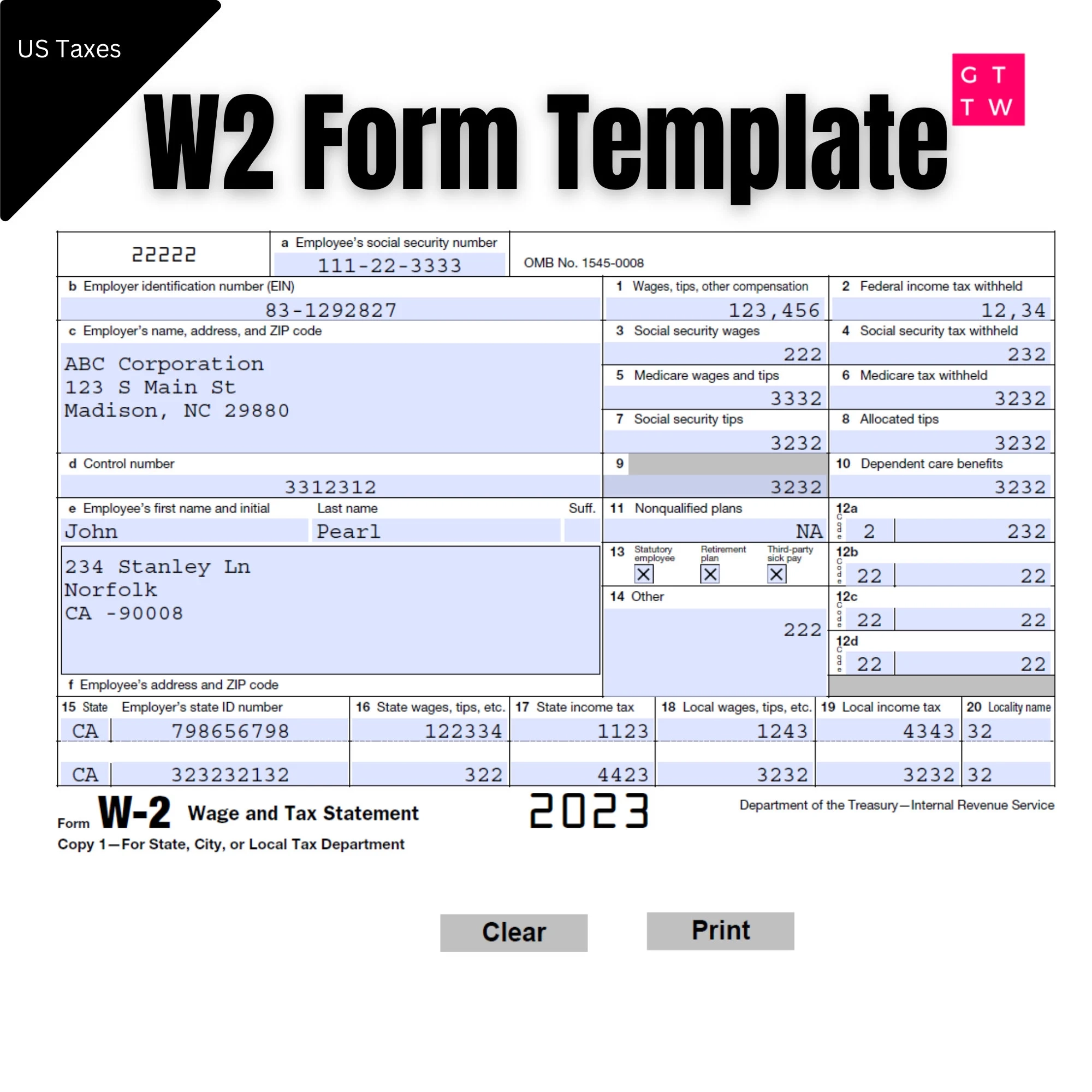 Fillable W2 Form IRS 2024 2023 digital Download Etsy Sweden