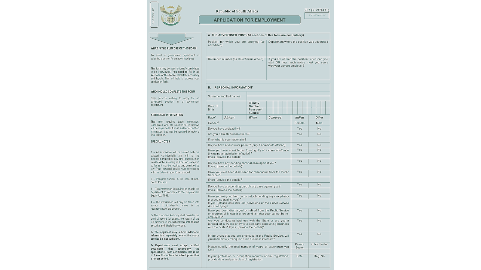 New Z83 Form 2020
