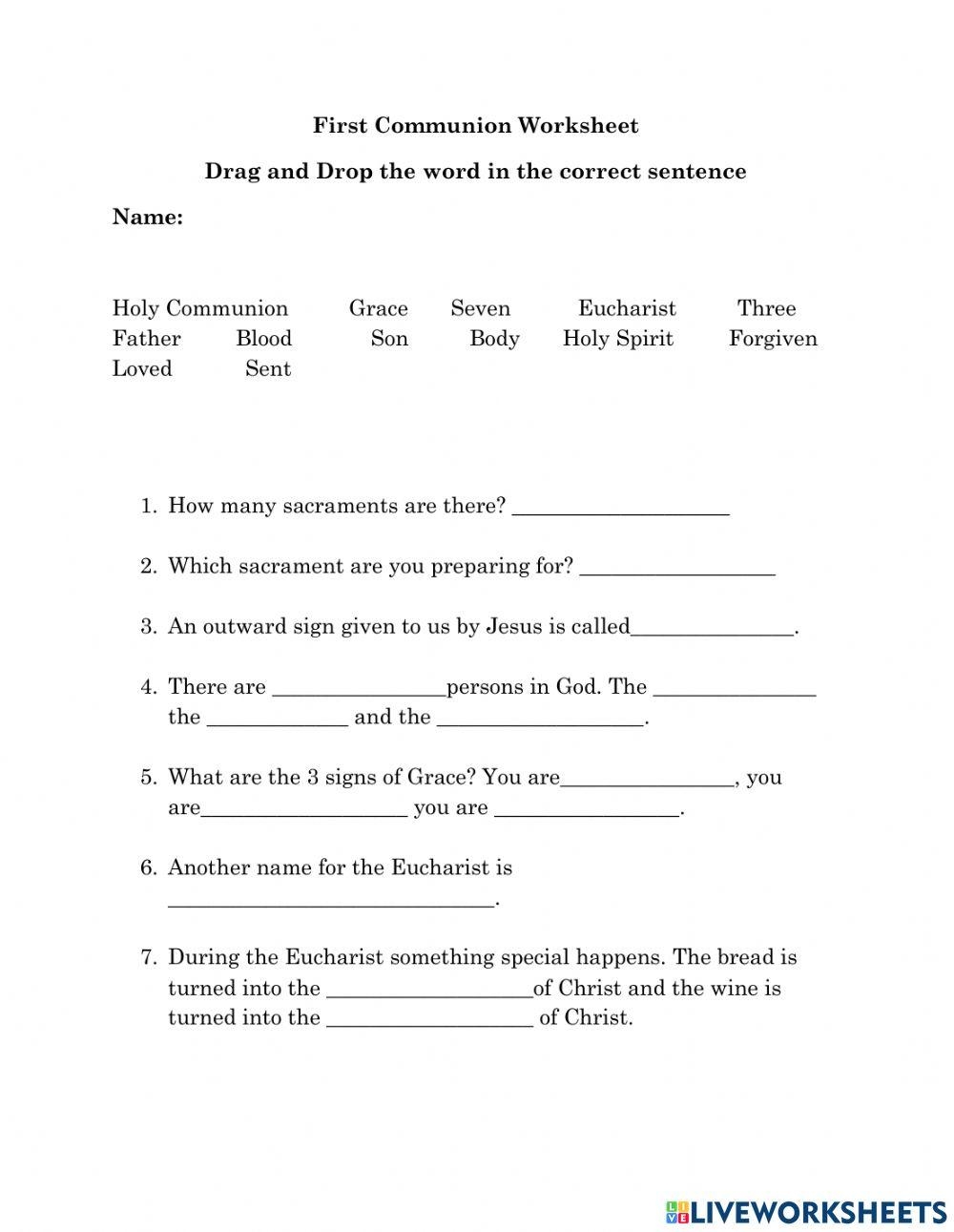 First Communion Worksheet Worksheets Library