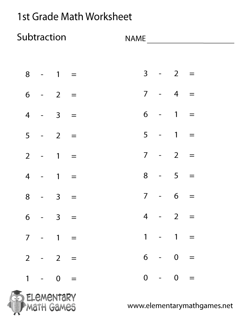 Printable Subtraction Worksheets 1st Grade