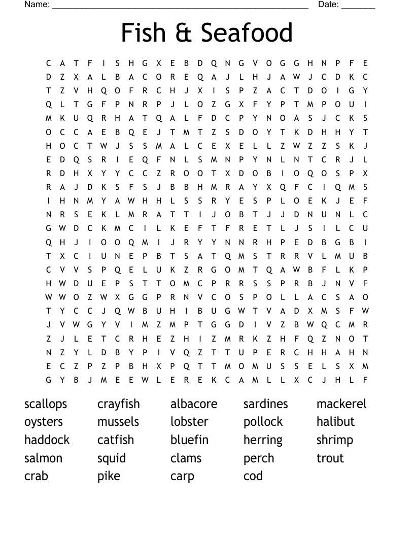 Fish amp Seafood Word Search WordMint