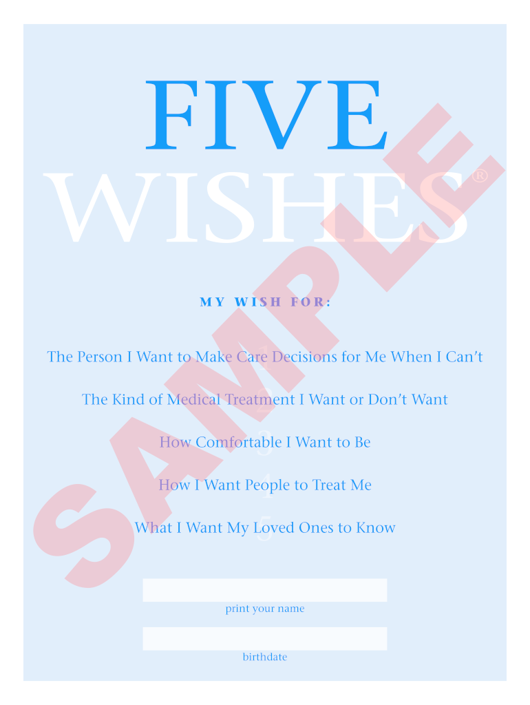 Free Printable 5 Wishes Form Pdf