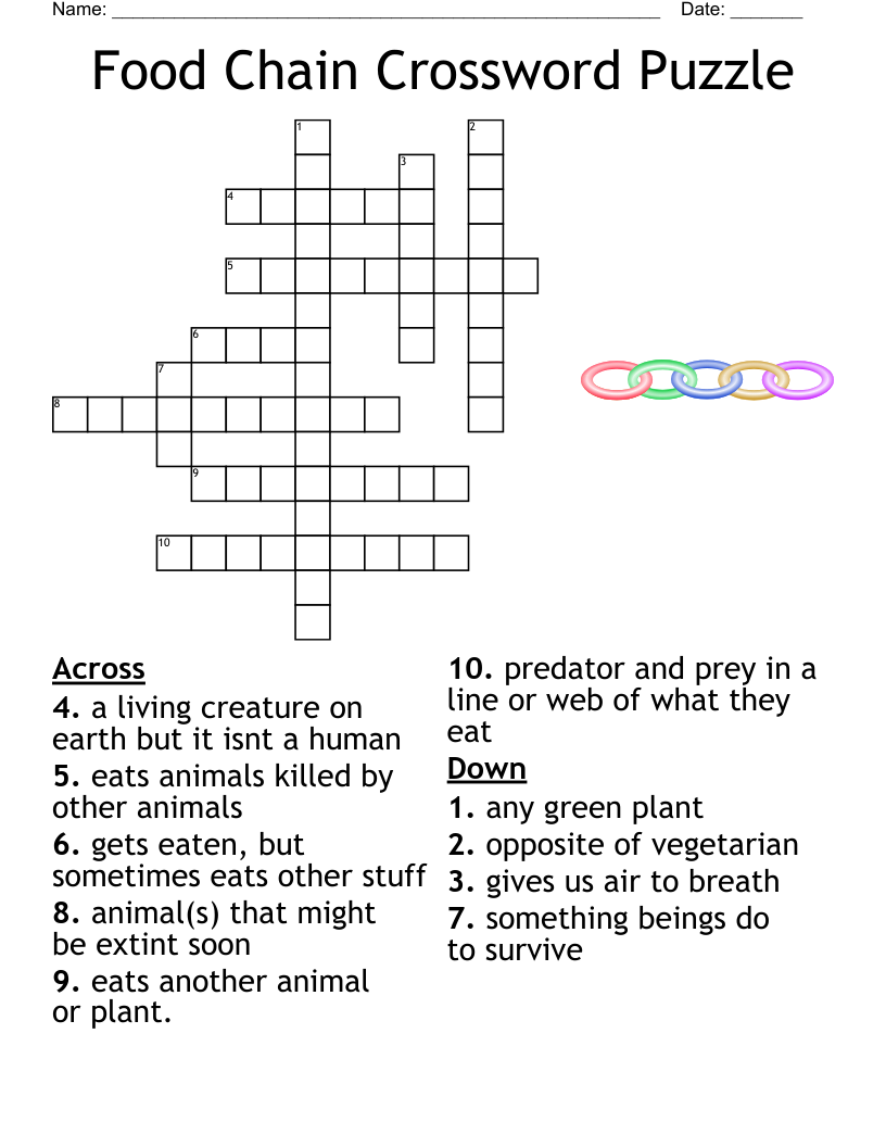 Food Chain Crossword Puzzle WordMint