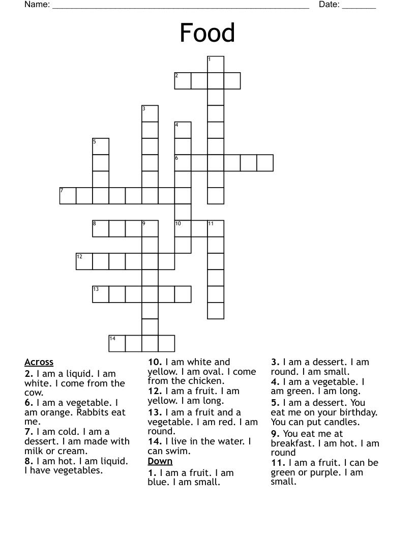 Food Network Printable Crossword Puzzles
