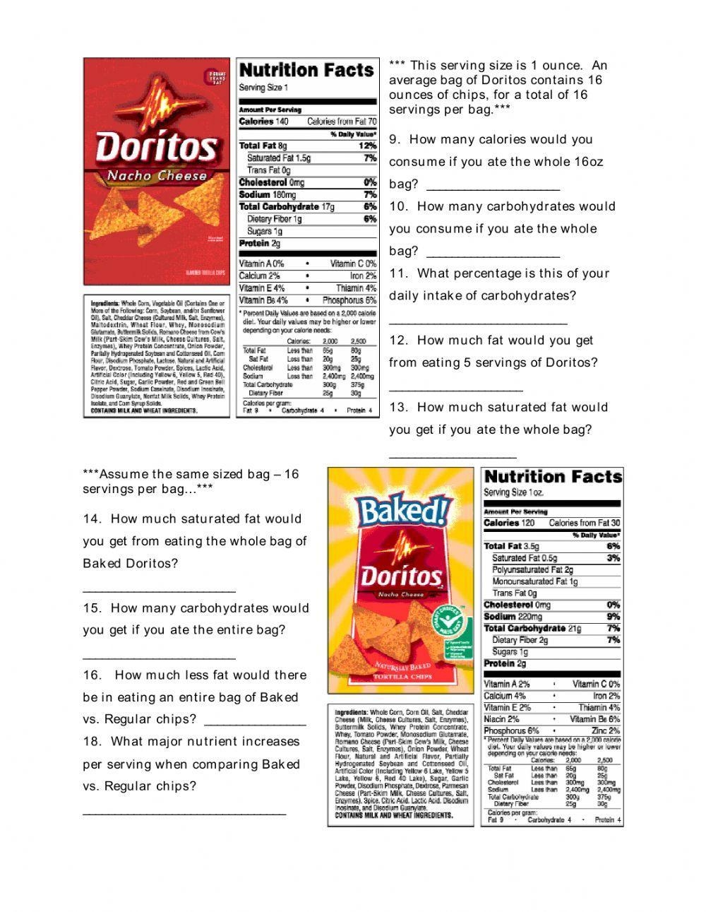 Free Printable Food Label Worksheets