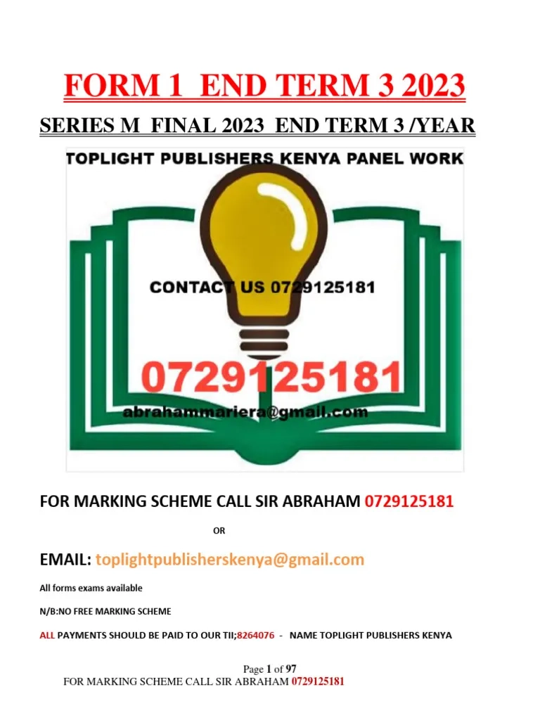 Form 1 End Term 3 Exam 2023 PDF Acid Sulfuric Acid