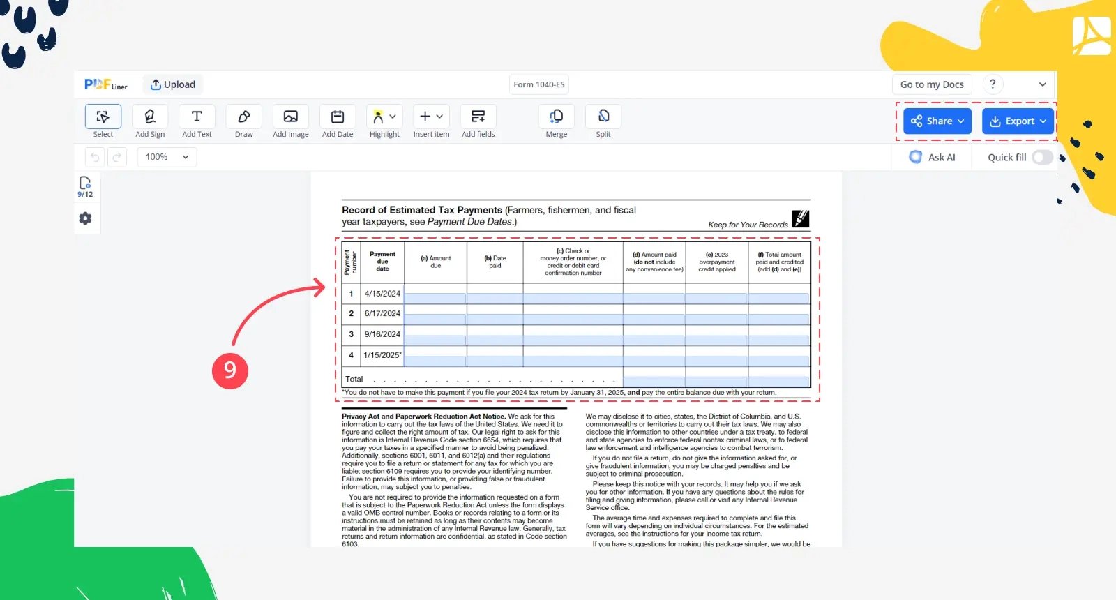 Form 1040 ES 2025 Print And Sign Form Online PDFliner