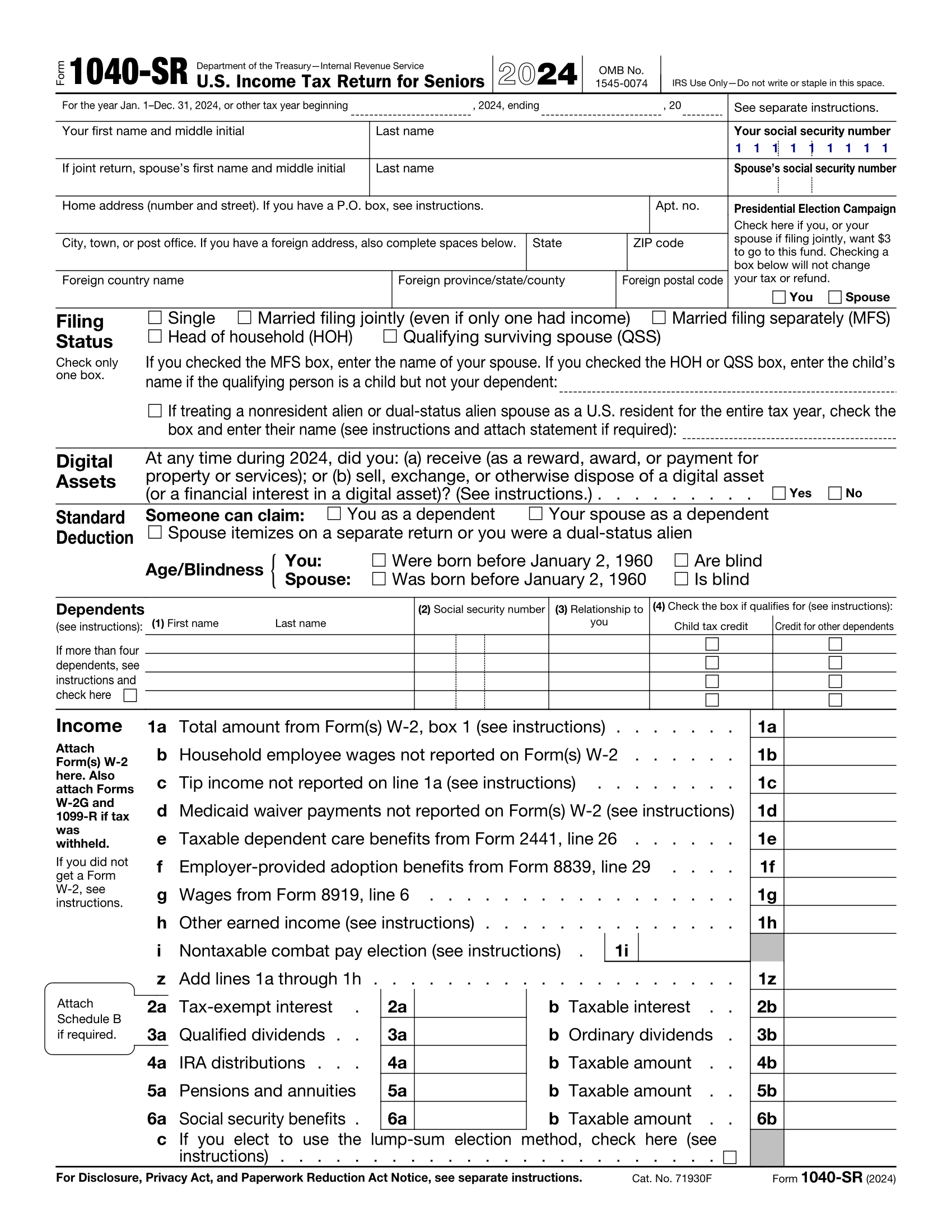 Form 1040 SR 2024 2025 Fill Edit And Download PDF Guru