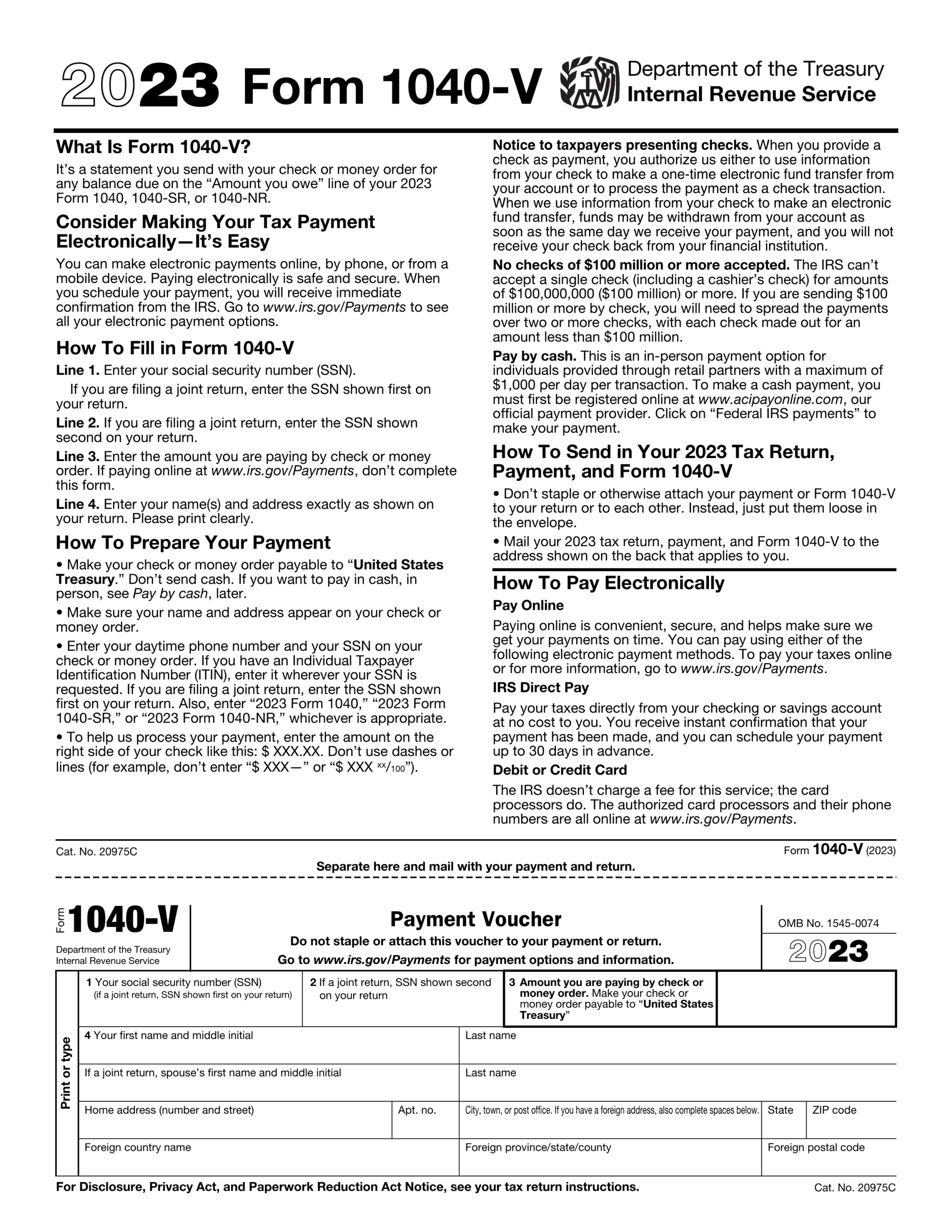 Irs Form 1040-V Payment Voucher