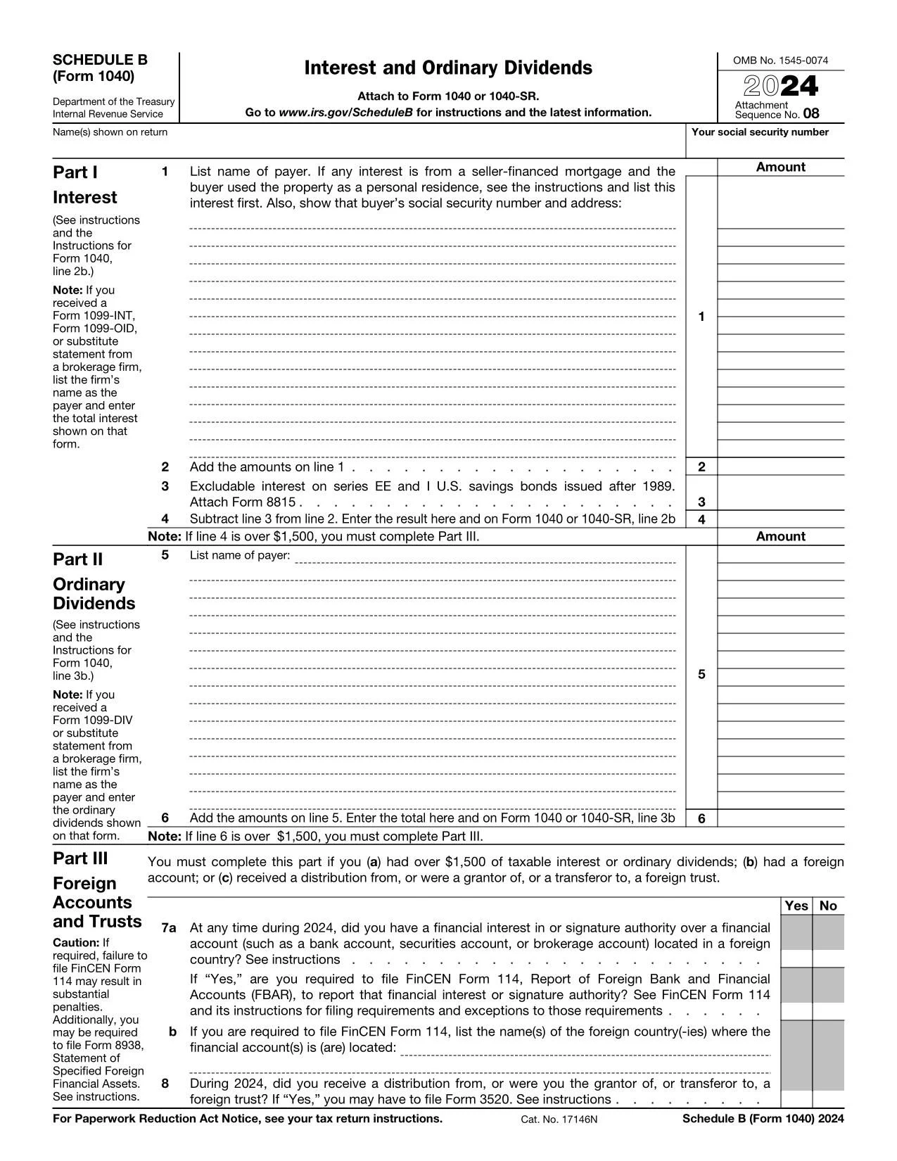 Form 1040A Or 1040 Schedule B Fill And Sign Online With Lumin