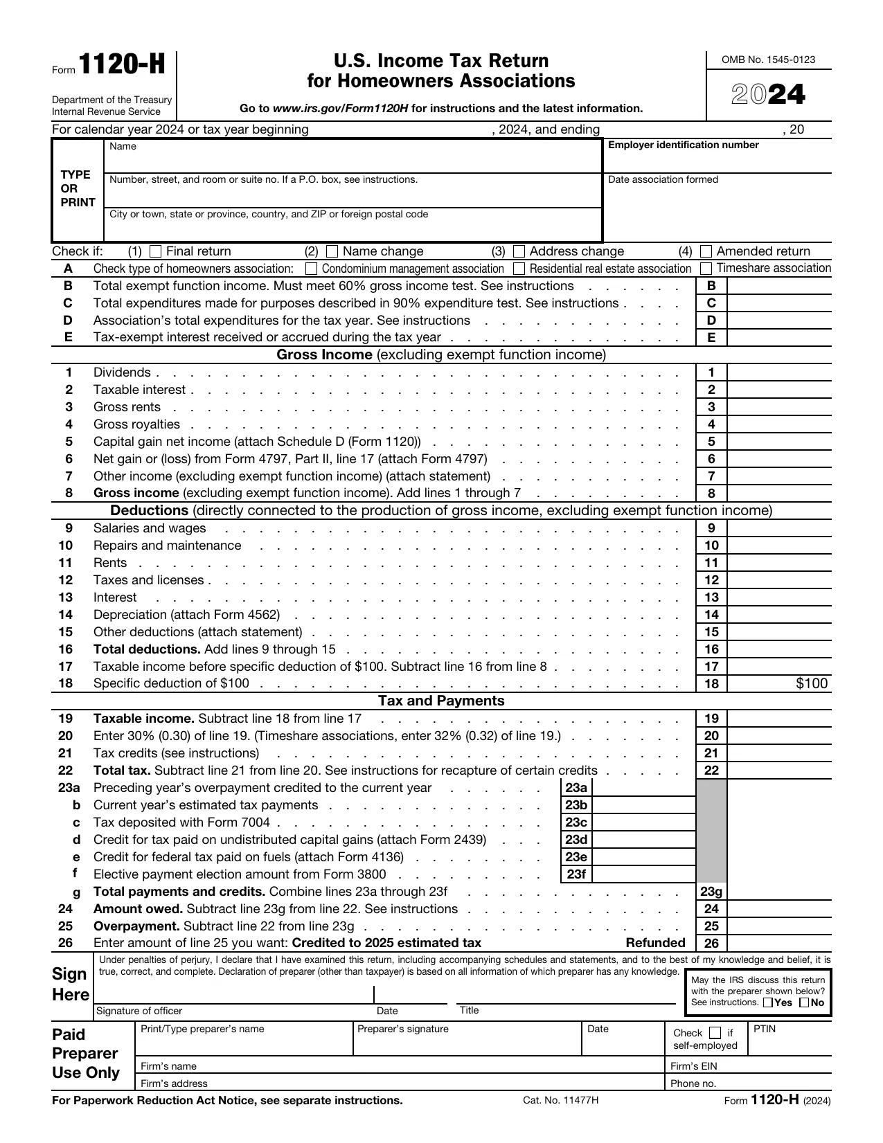 Form 1120 H 2024 Fill Sign Online Download amp Print No Signup
