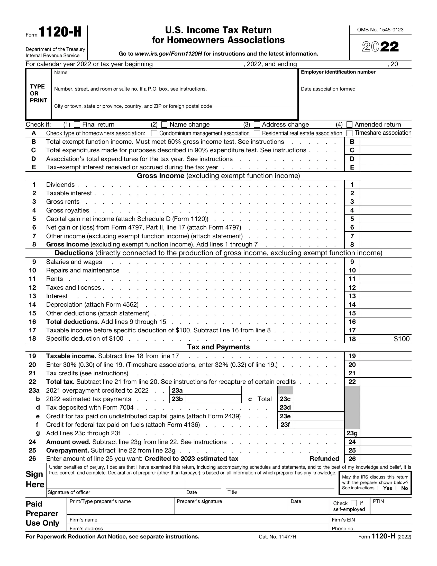 Form 1120 H Fill Out Printable PDF Forms Online
