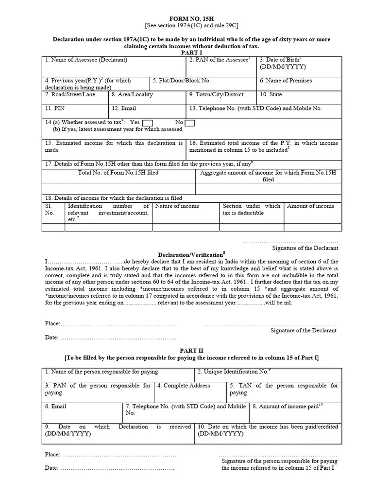Form 15 H PDF Income Tax Public Finance