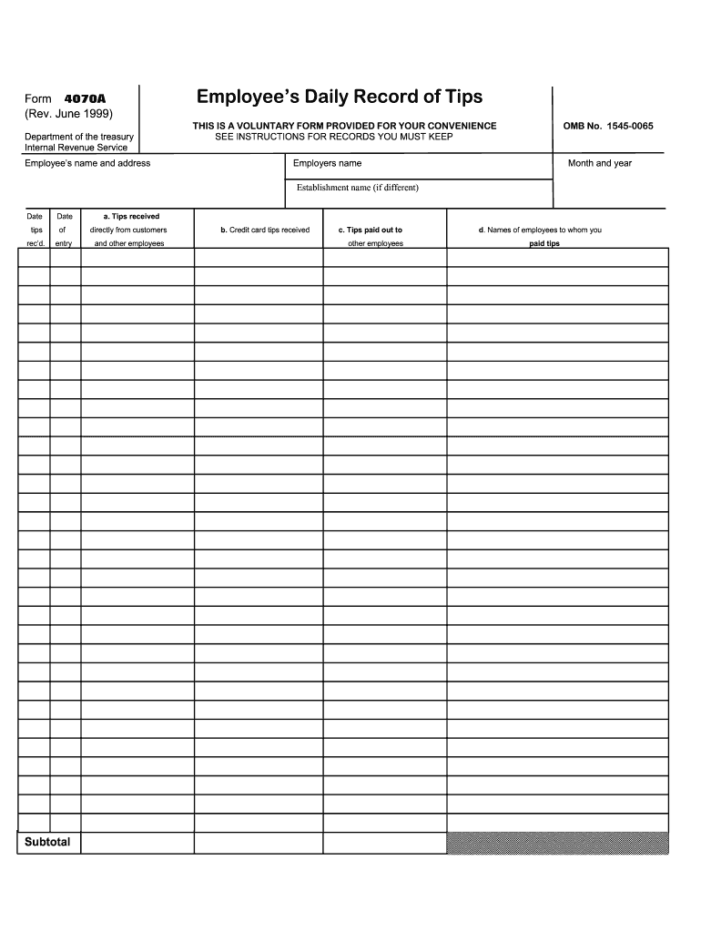 Irs Tip Form 4070a