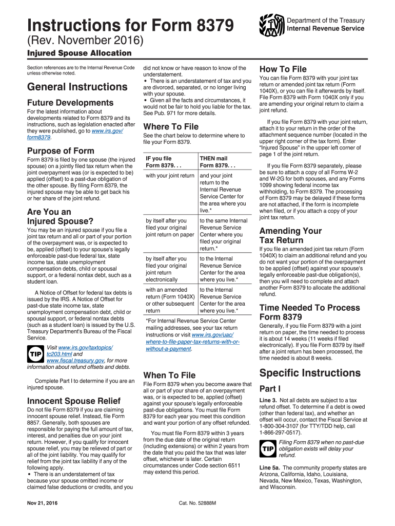 Printable Form 8379 Injured Spouse Allocation