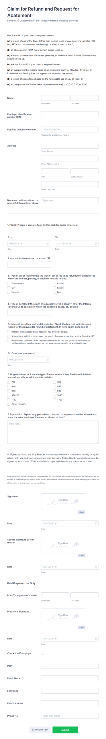 Form 843 Tax Abatement Form Template Jotform