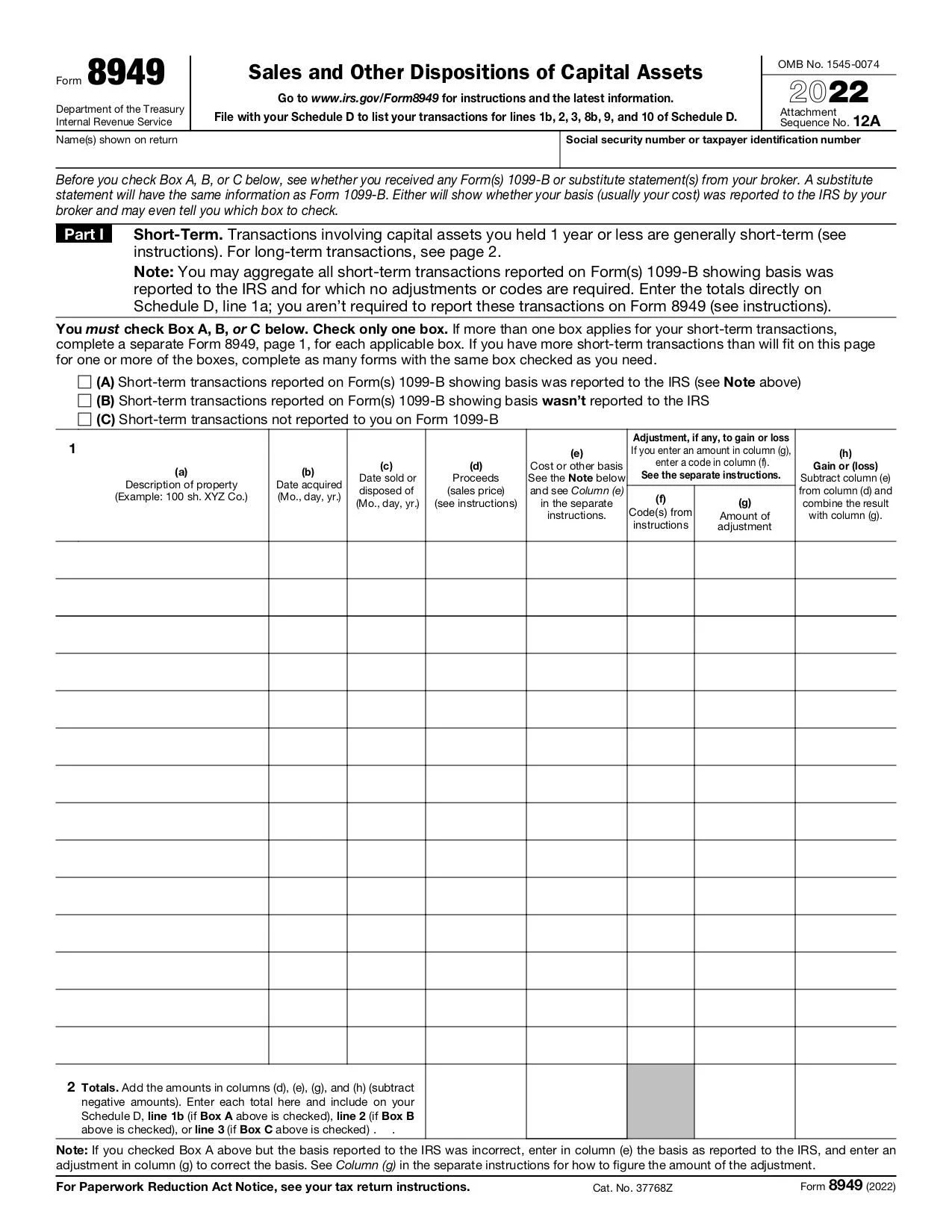 Irs Form 8949 2022