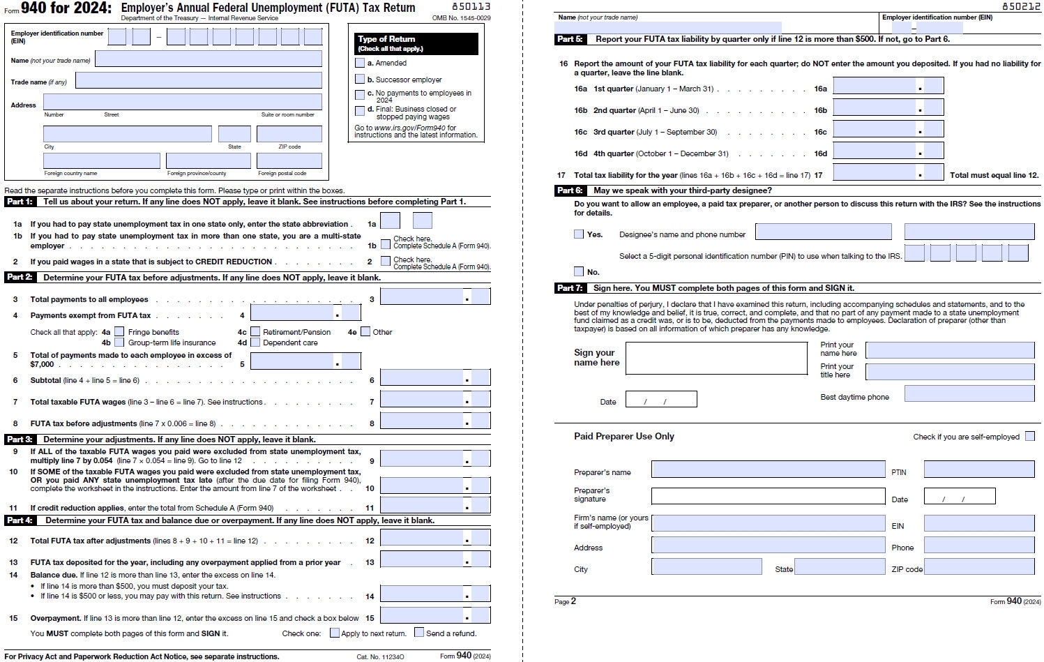 Irs Form 940 Mailing Address 2024