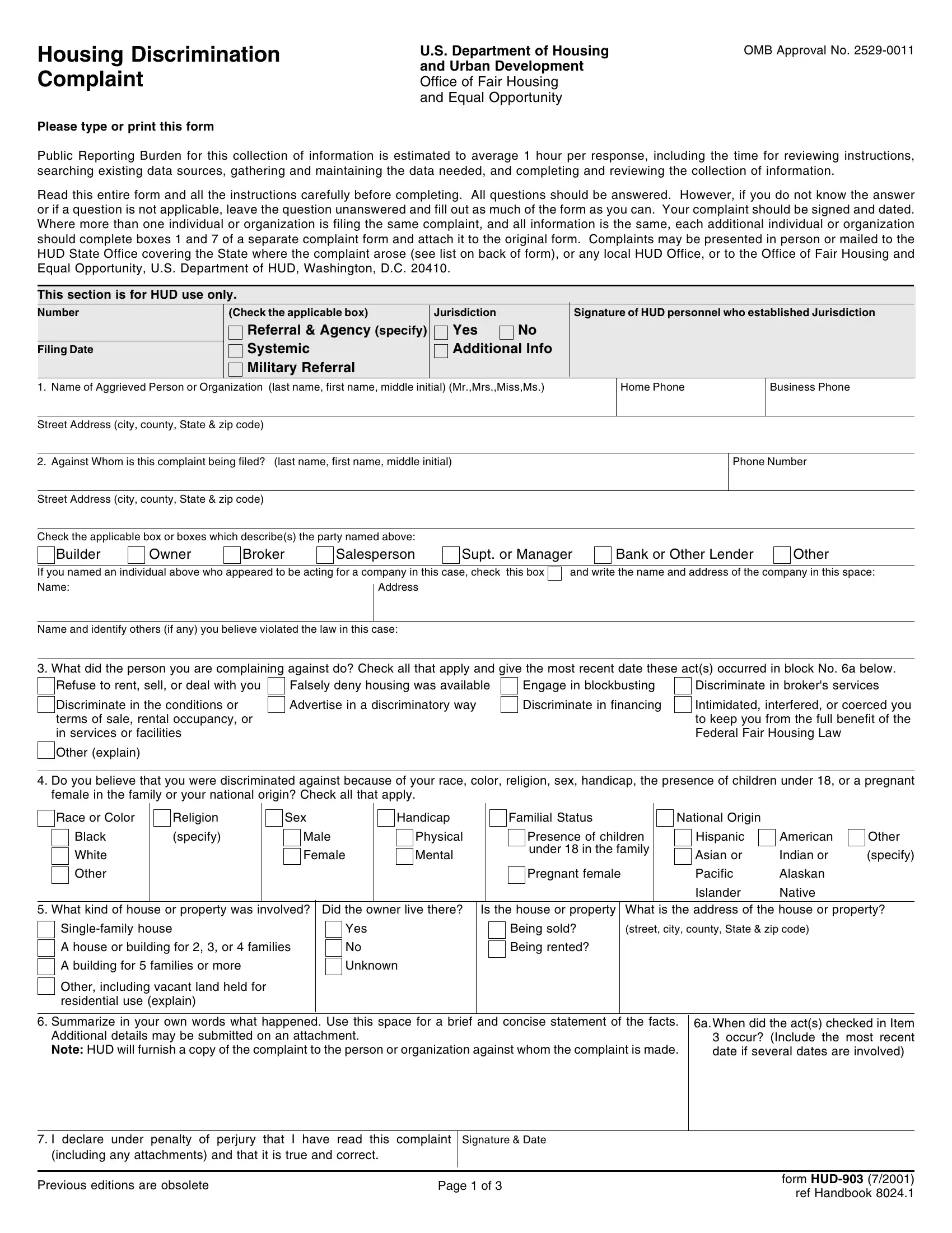 Form Hud 903 Fill Out Printable PDF Forms Online