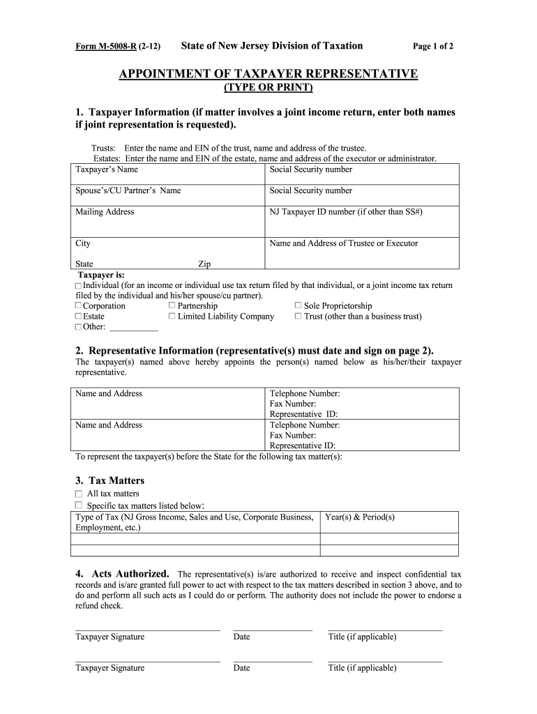 Form M 5008 R Nj