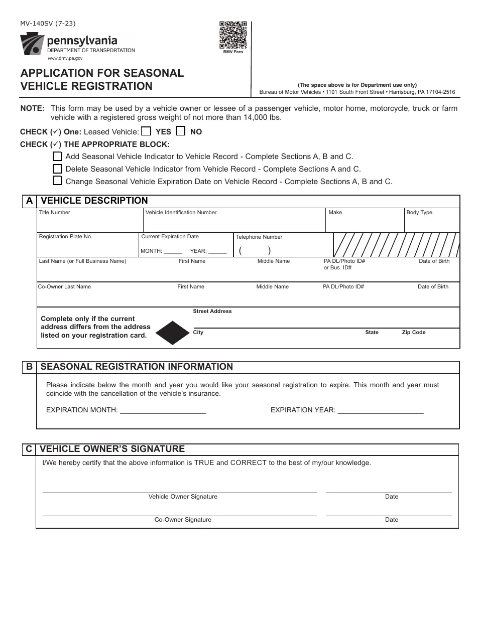 Form MV 140SV Download Fillable PDF Or Fill Online Application For 