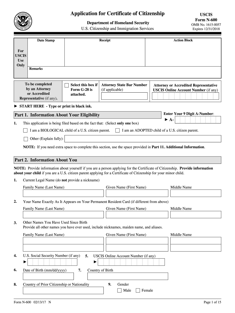 Form N 600 Fee Form