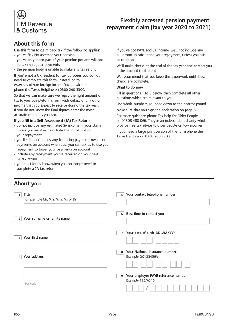 Form P55 Fill Out Sign Online And Download Printable PDF 
