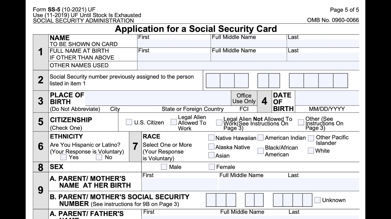 Social Security Ss-5 Form Printable