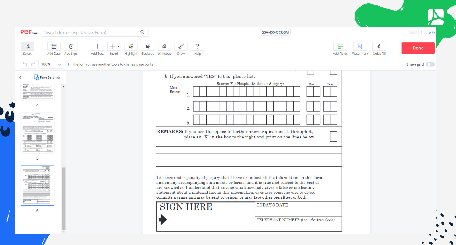 Form SSA 455 OCR SM Disability Update Report PDFliner