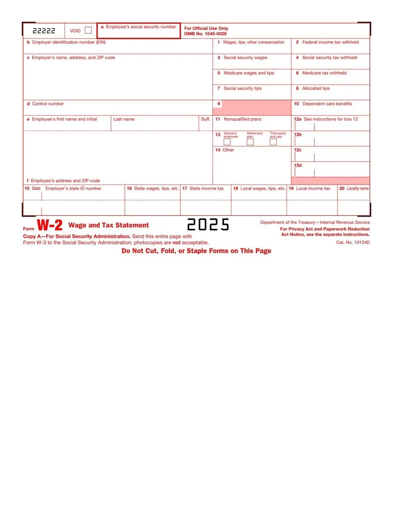 W2 Form 2025 Printable Pdf
