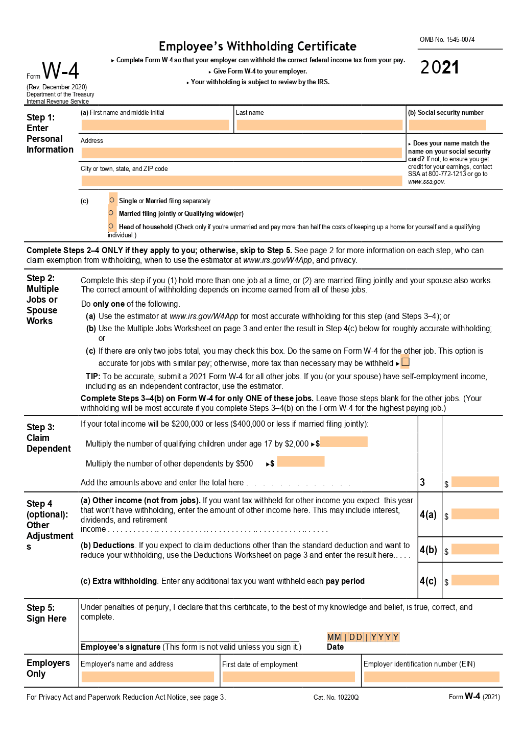 2025 W 4 Form Fillable