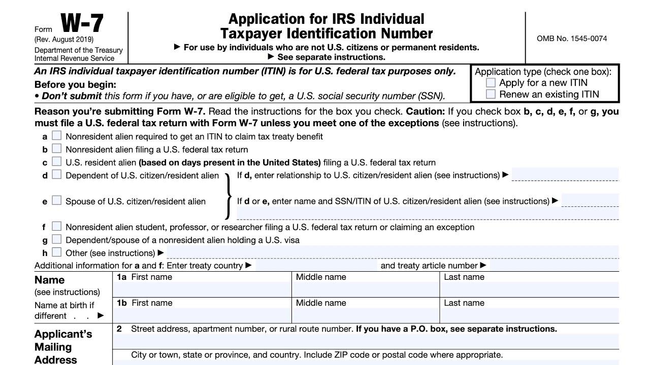 Form W 7 Walkthrough Application For IRS Individual Taxpayer Identification Number 