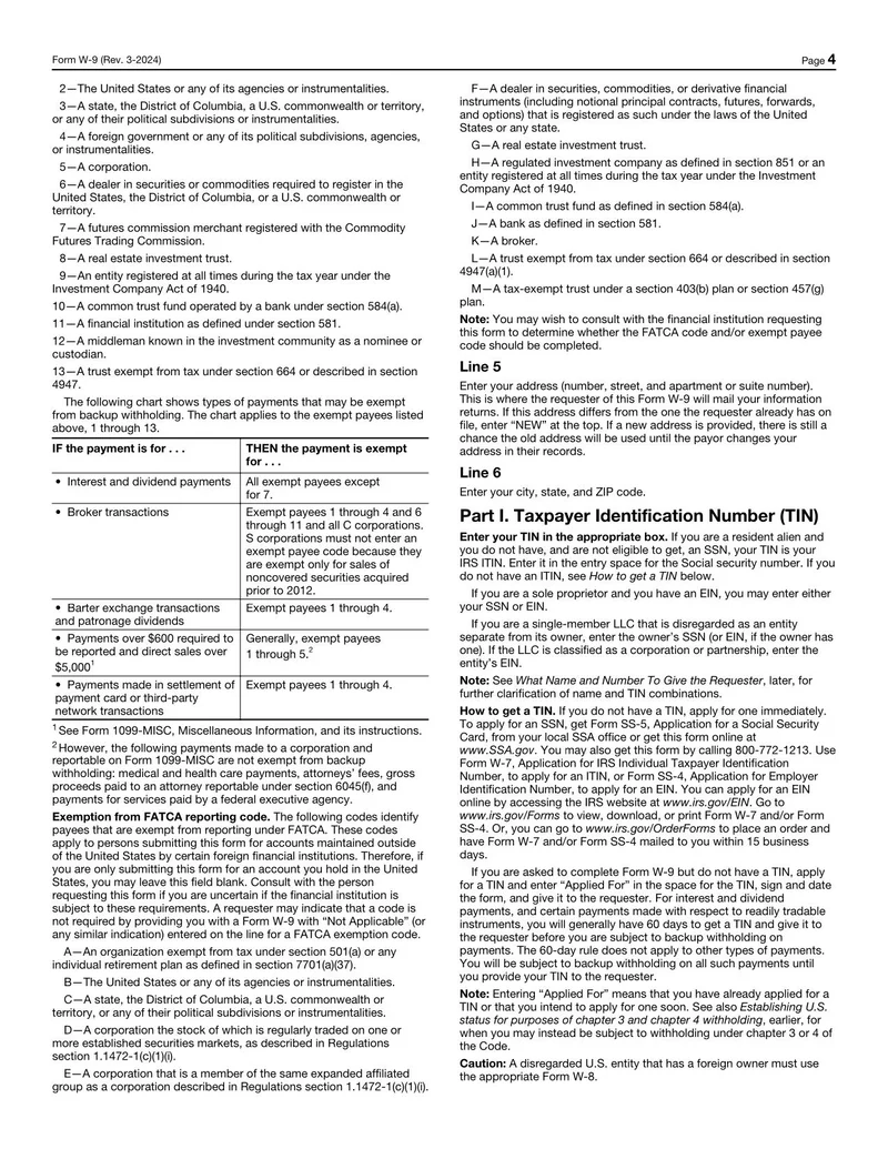 Irs W9 Form 2024 Fillable