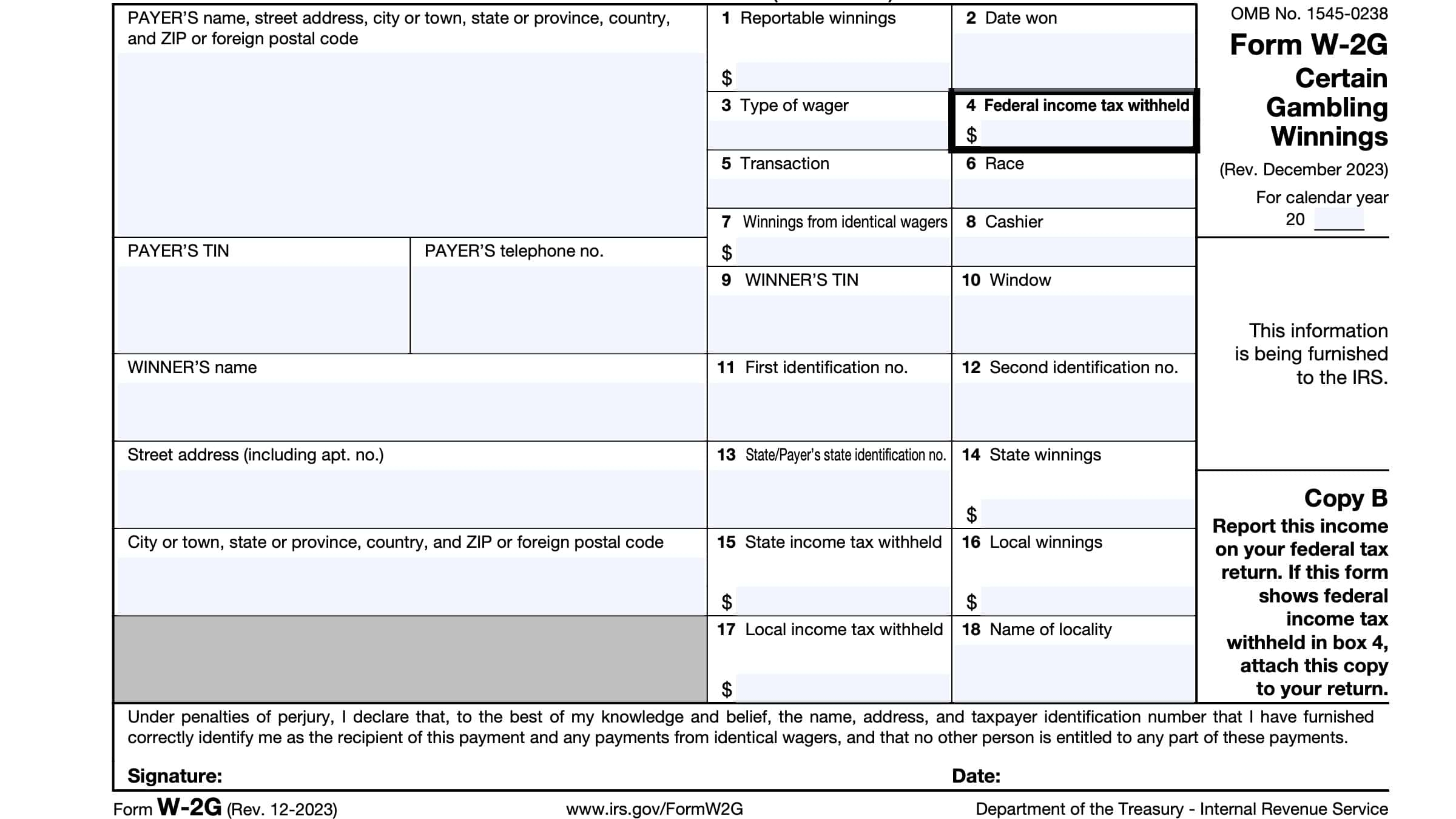 Form W2 G Printable