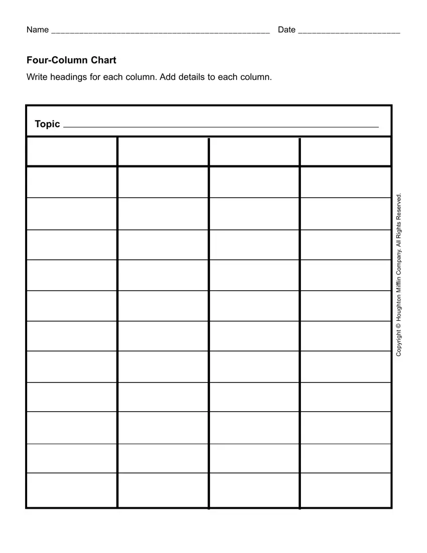 Four Column Chart Blank Fill Out Printable PDF Forms