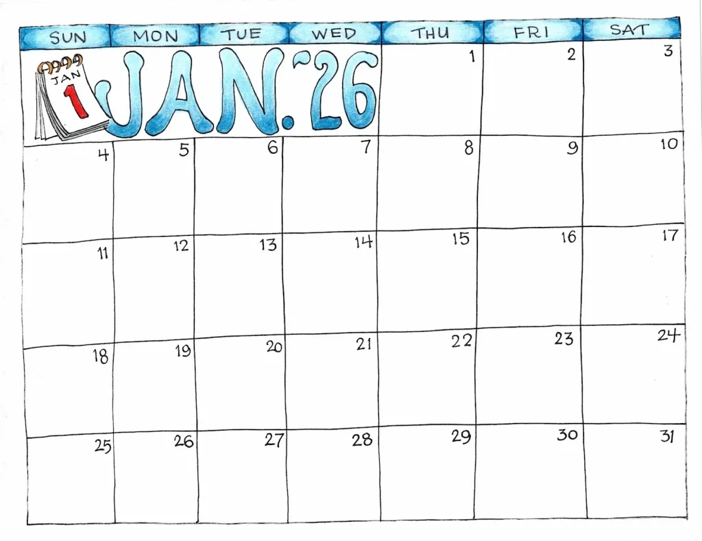 Printable Blank Calendar 2026