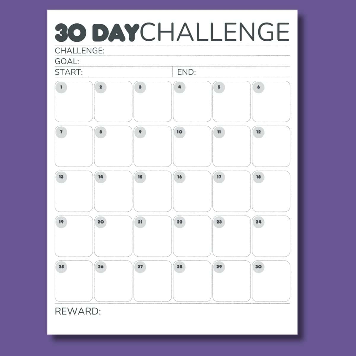 Printable Blank 30 Day Calendar