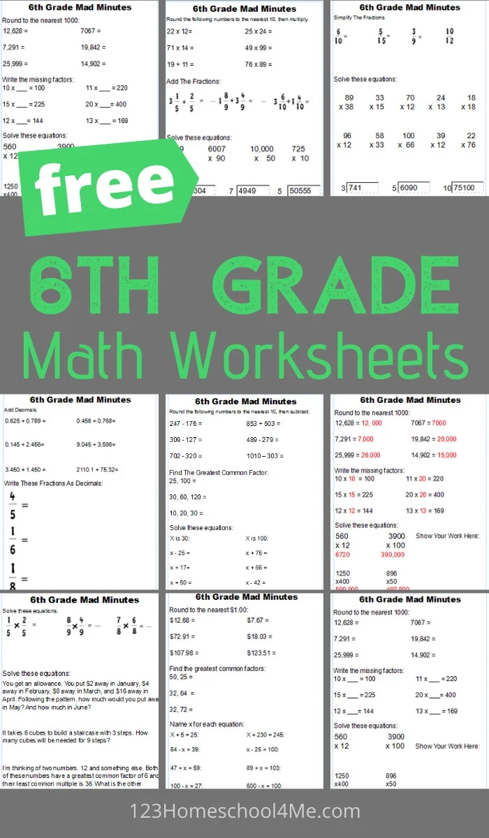 Free Printable Sixth Grade Math Worksheets
