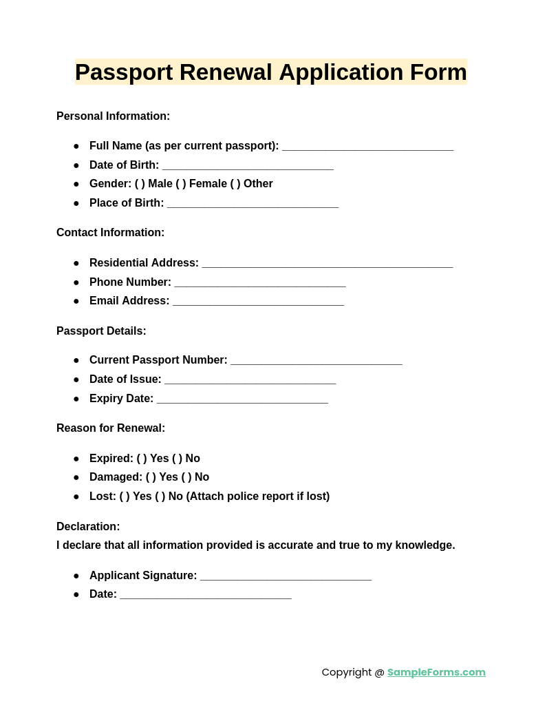 Passport Renewal Form Printable 2024