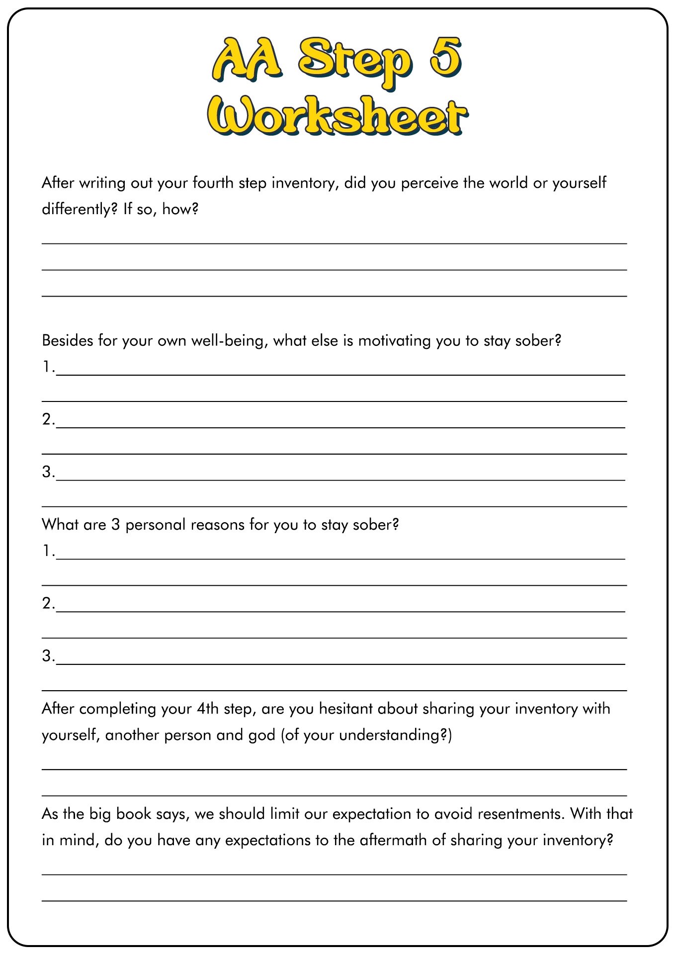 Free Aa Step 5 Worksheet Download Free Aa Step 5 Worksheet Png 