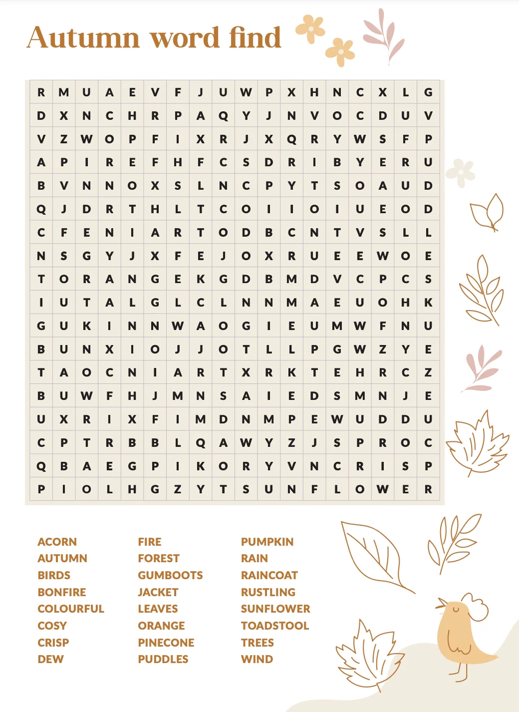 Free Activity Download Autumn Word Find Fairplay