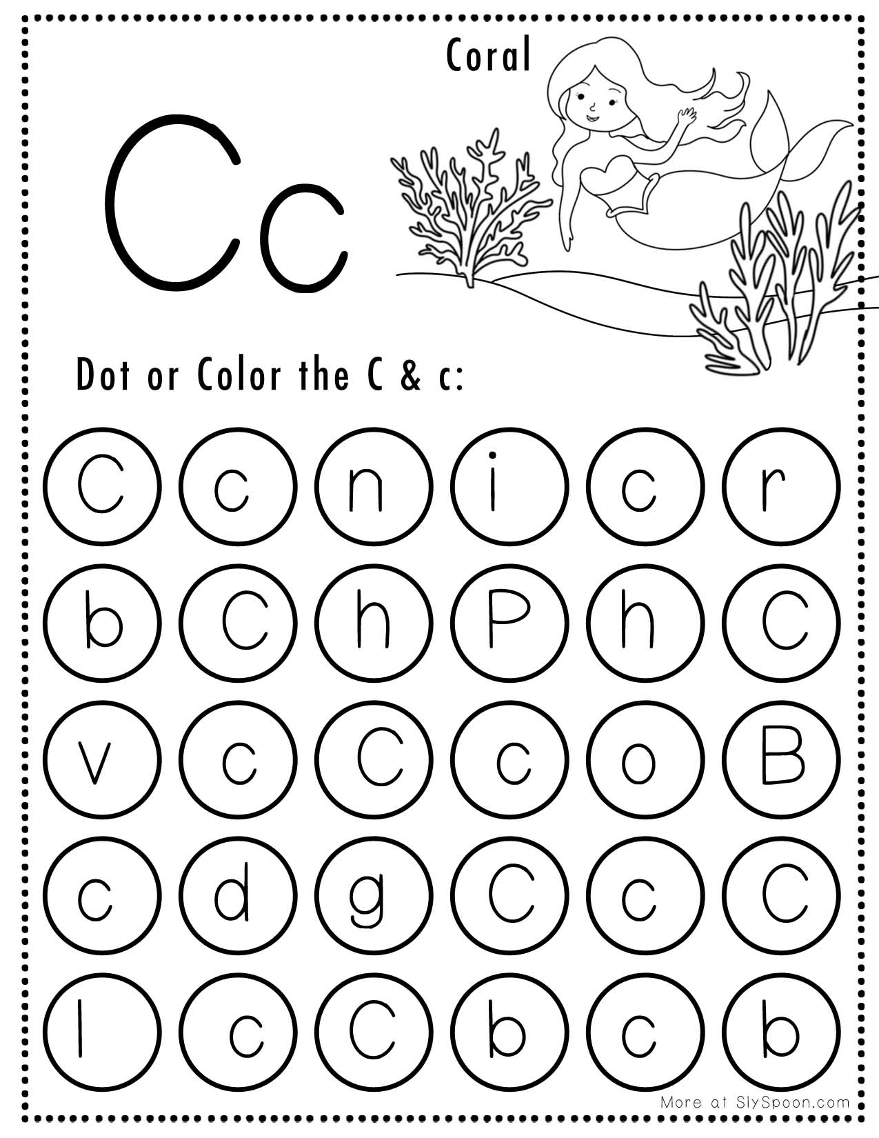 Free Alphabet Do A Dot Printables Worksheets Letter C Mermaid 